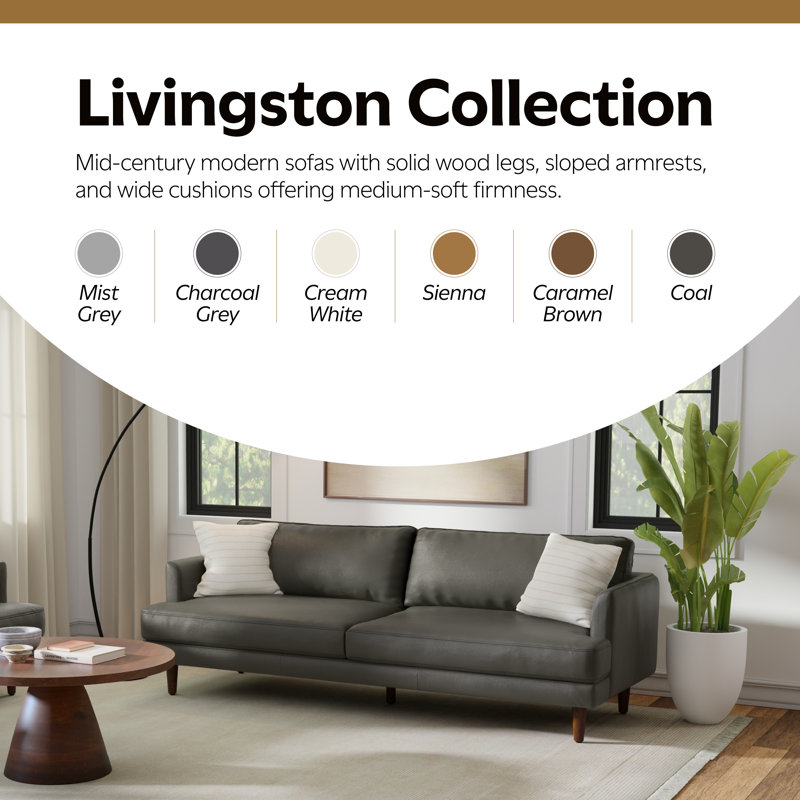 Simpli Home Livingston Woven-Blend Fabric Mid-Century Modern Sofa